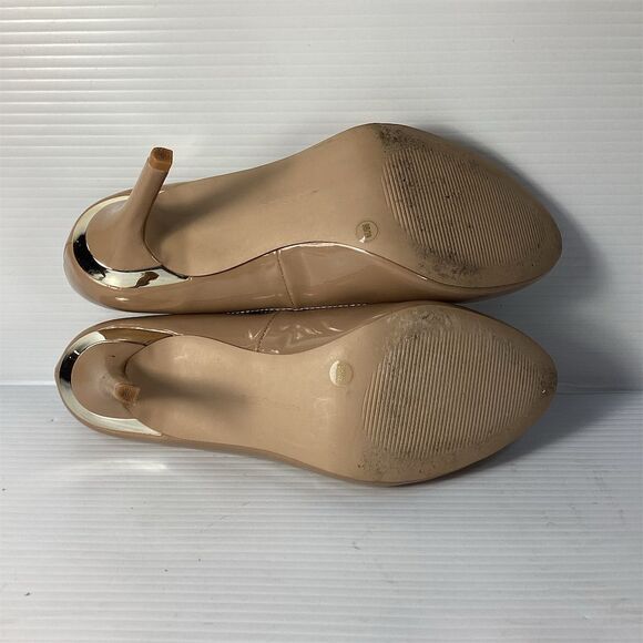 Women's Beige Patent Leather Stiletto Pumps Size 9 Pointed Toe Formal - Picture 5 of 6
